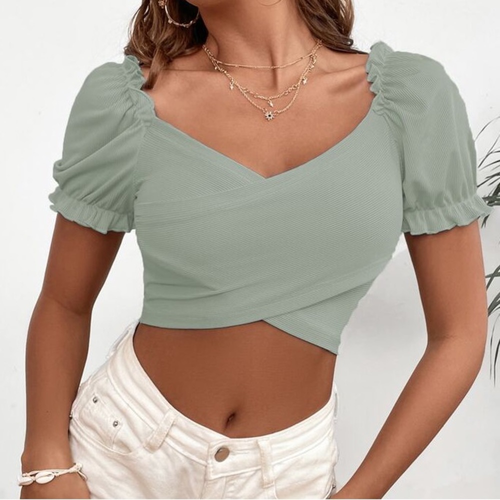 Shein Privé Wrap Cross Front Rib Knit Crop Top